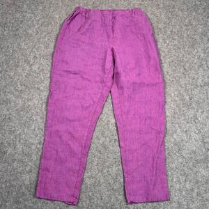 Flax‎ Berry Purple Linen Yarn Dye Split-Leg Cropped Pants Minimal Size P/XS